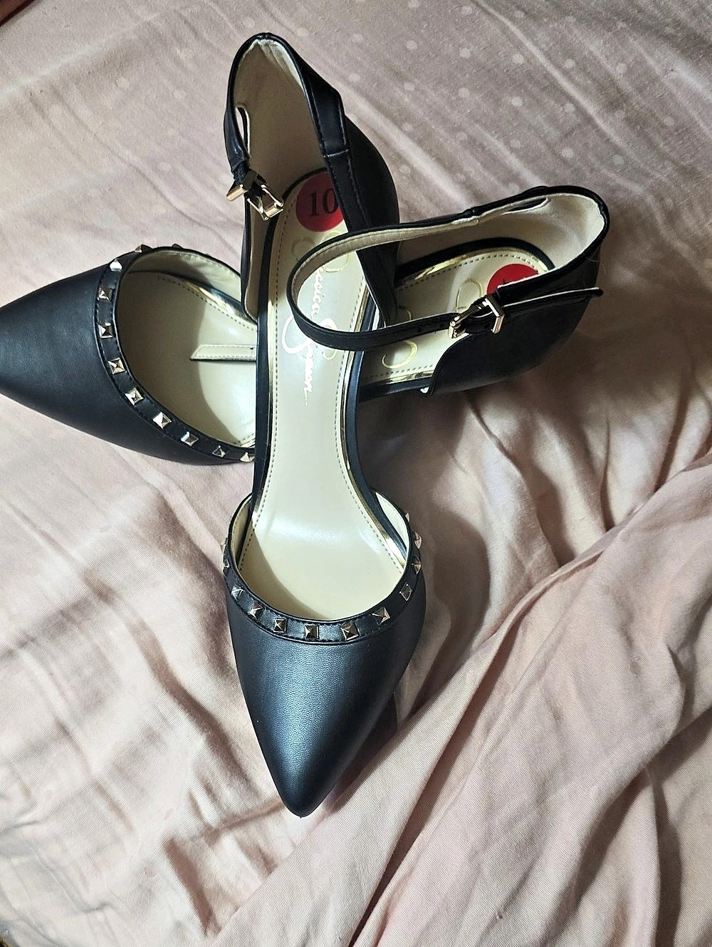 Jessica Simpson Black Studded Pointed-Toe Heels